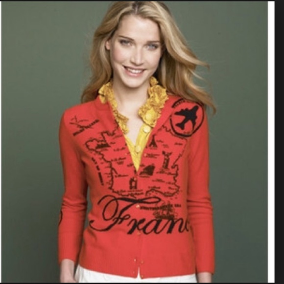J. Crew Sweaters - J.Crew Map of France Wool Cashmere Cardigan Red